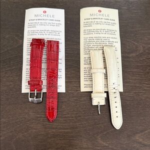 Michele Vibrant Red and Classic White Leather Straps